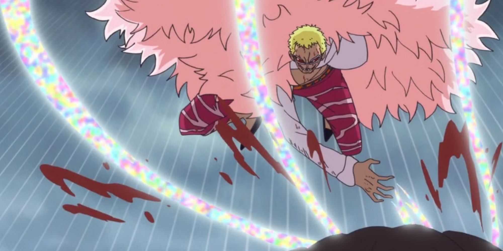 One Piece - Doflamingo cortando alguém com sua Akuma no Mi