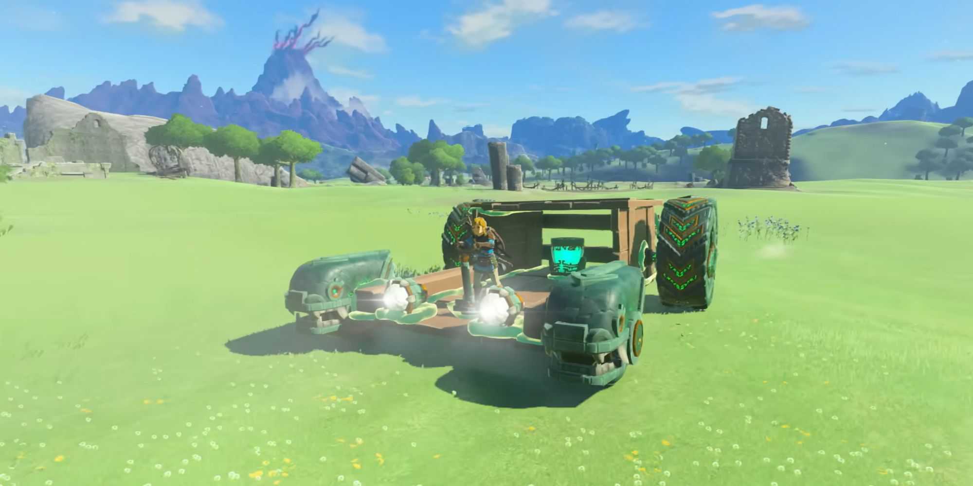 Link rides a car that the player previously built.