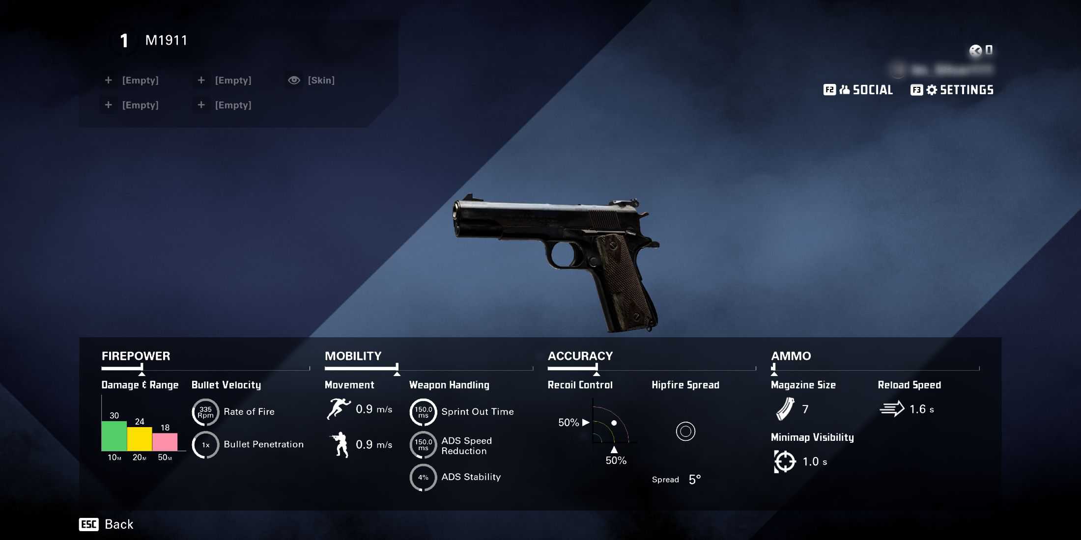 Estatísticas do M1911 no XDefiant