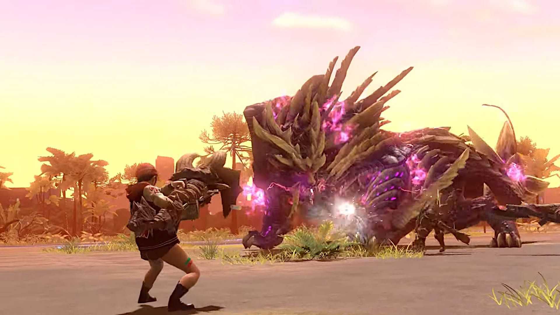 Melhor construção de Monster Hunter Now Heavy Bowgun: Um caçador empunhando um Heavy Bowgun está atirando em um Magnamalo enfurecido.