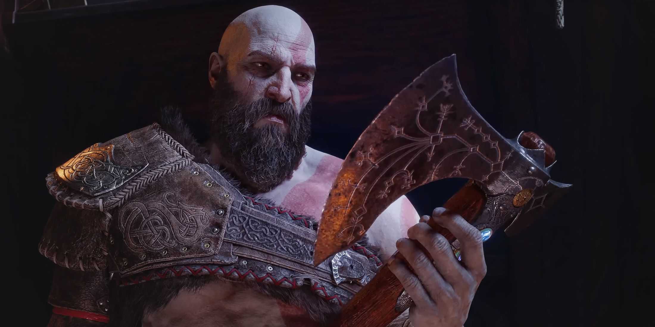 Kratos segurando o Machado Leviatã na captura de tela do trailer de God of War Ragnarok