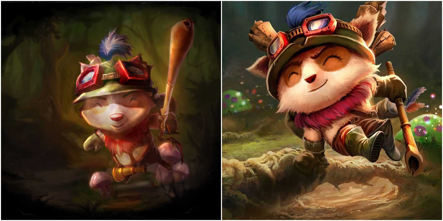 Arte original e atual de League of Legends de Teemo