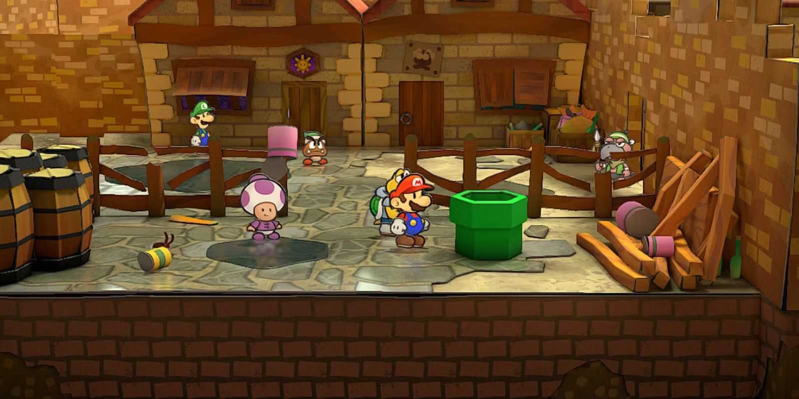 Image of the green pipe in rogueport in Paper Mario The Thousand Year Door