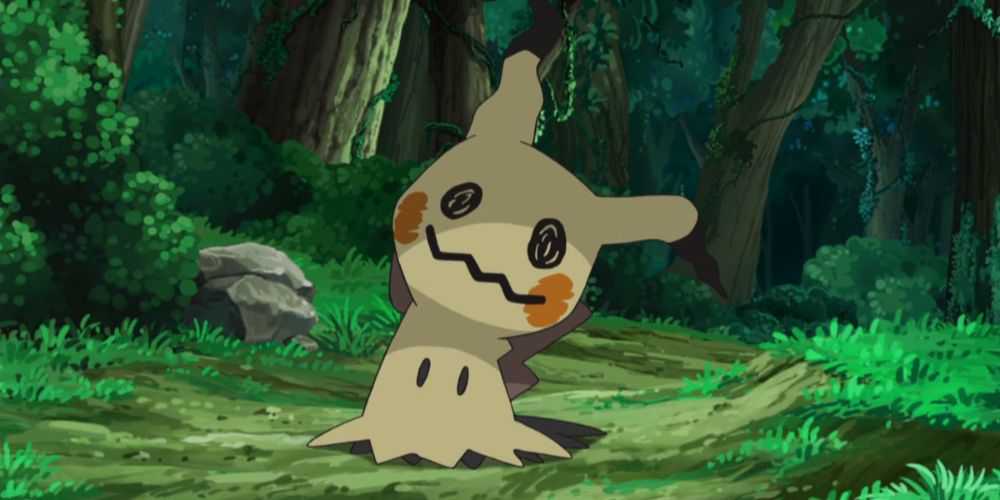 Jessie's Mimikyu in the Pokemon anime, standing in the forest.