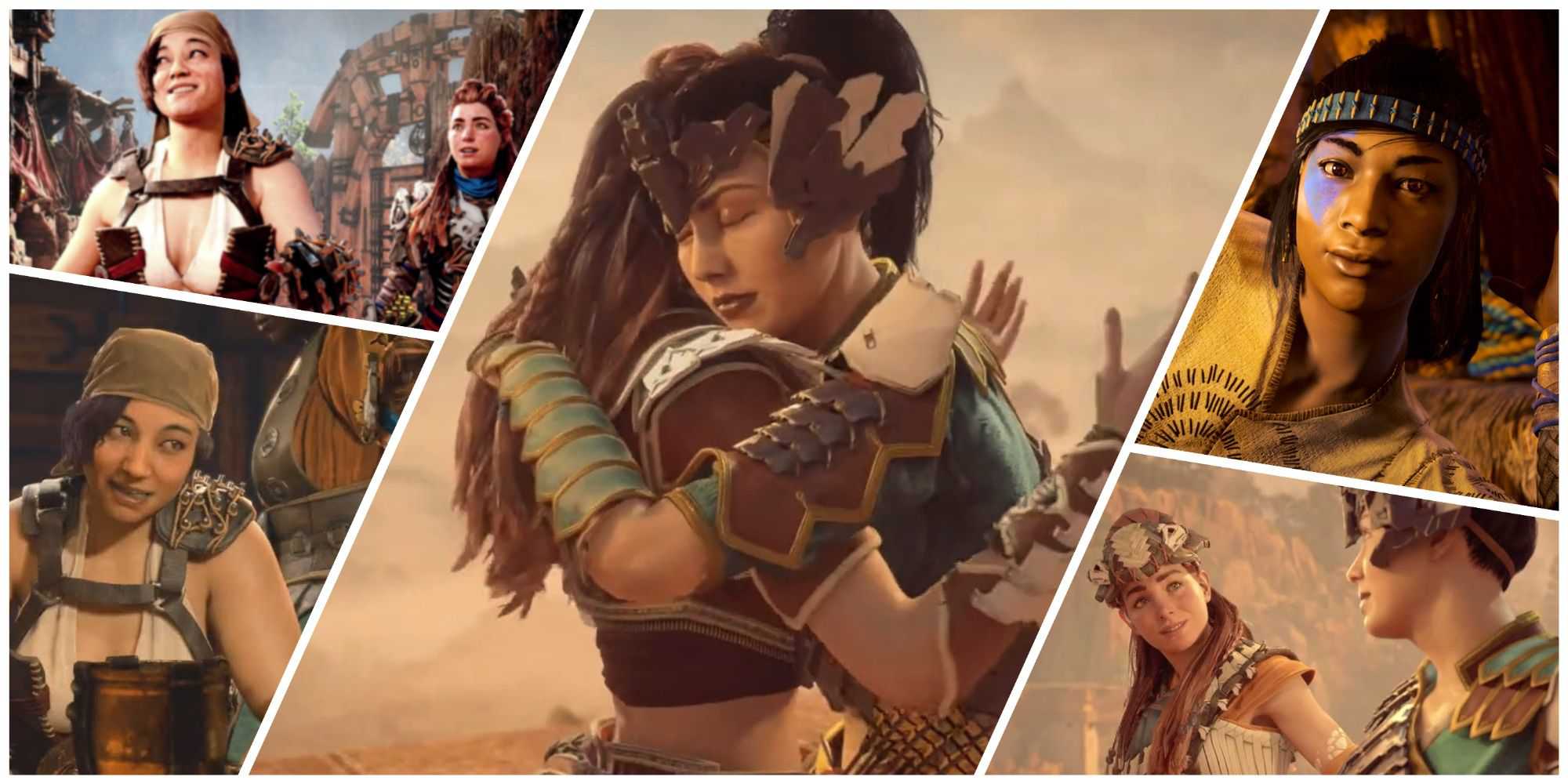 Aloy abraçando Talanah, tomando cerveja com Petra e dormindo na casa de Vala em Horizon Zero Dawn e Forbidden West