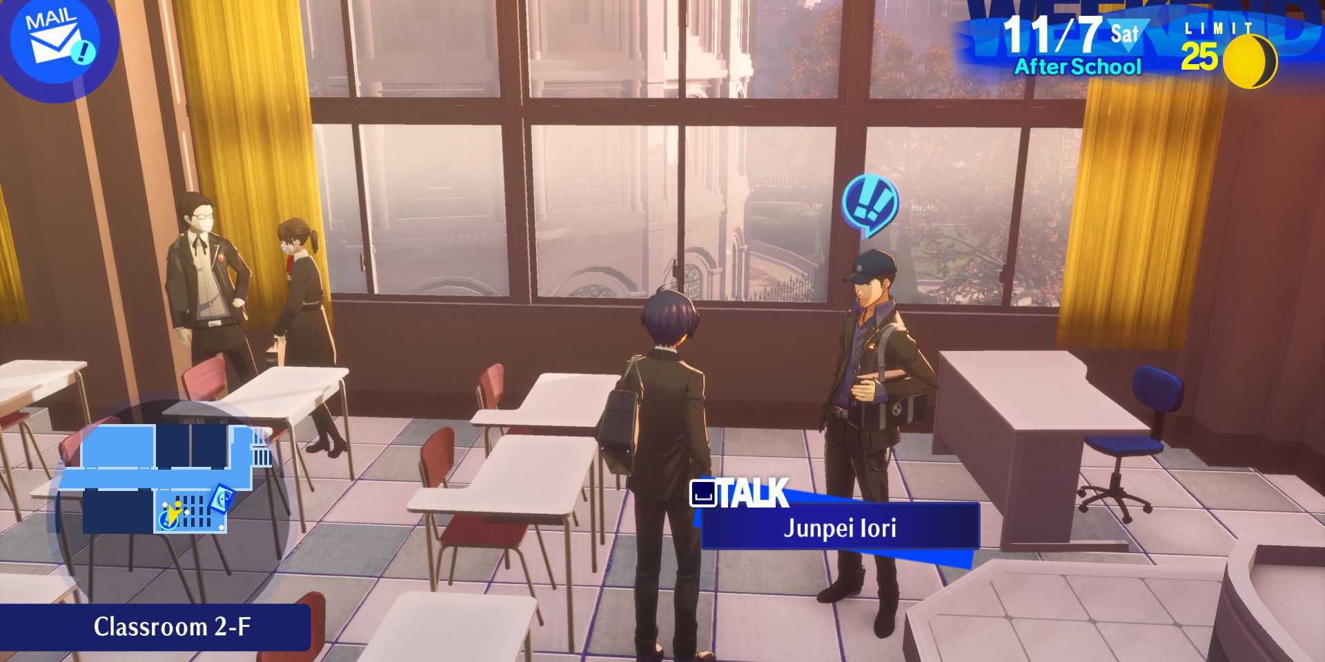 Image of the main character visiting Junpei to hangout in Persona 3 Reload