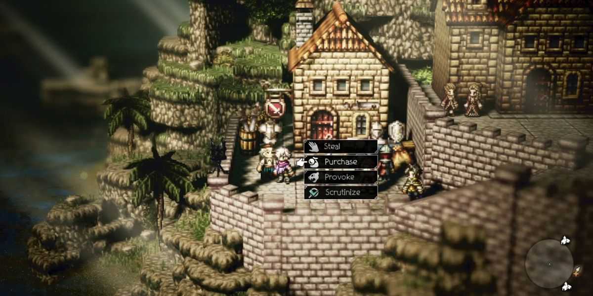 Octopath Traveler Um dilema de mineiro Stonemonger NPC menu