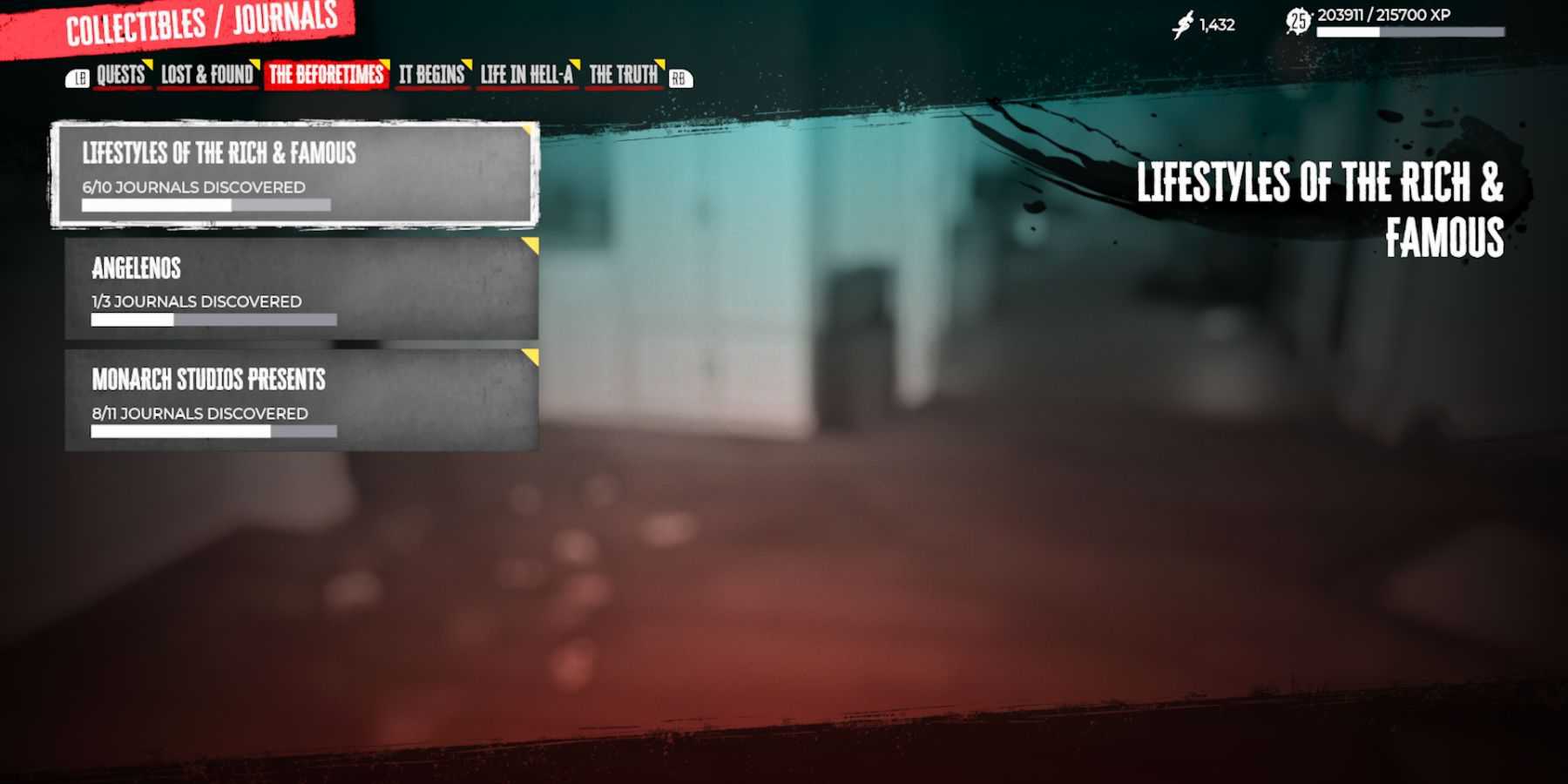 dead island 2 journals menu