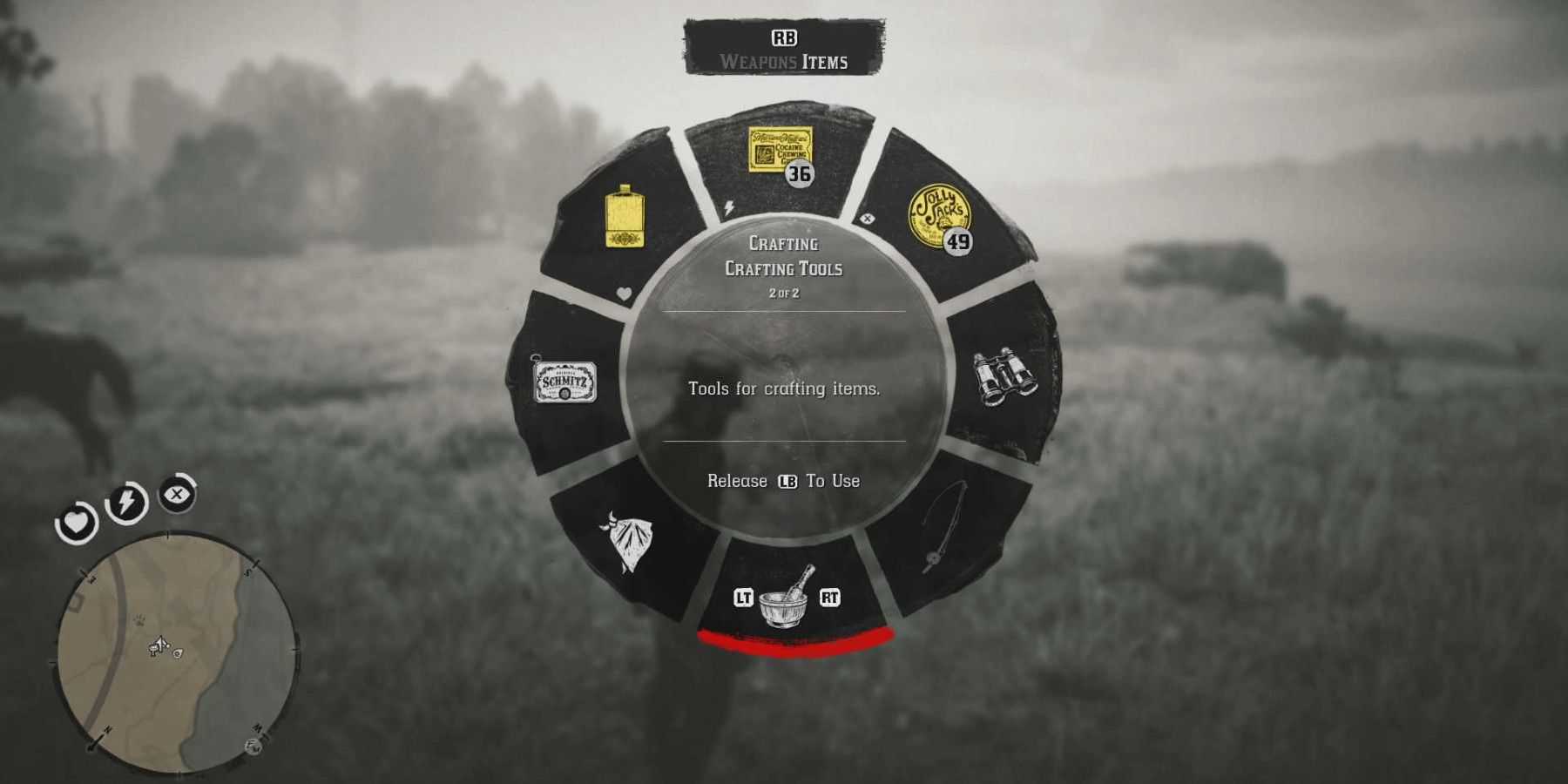 menu de itens de artesanato rdr2