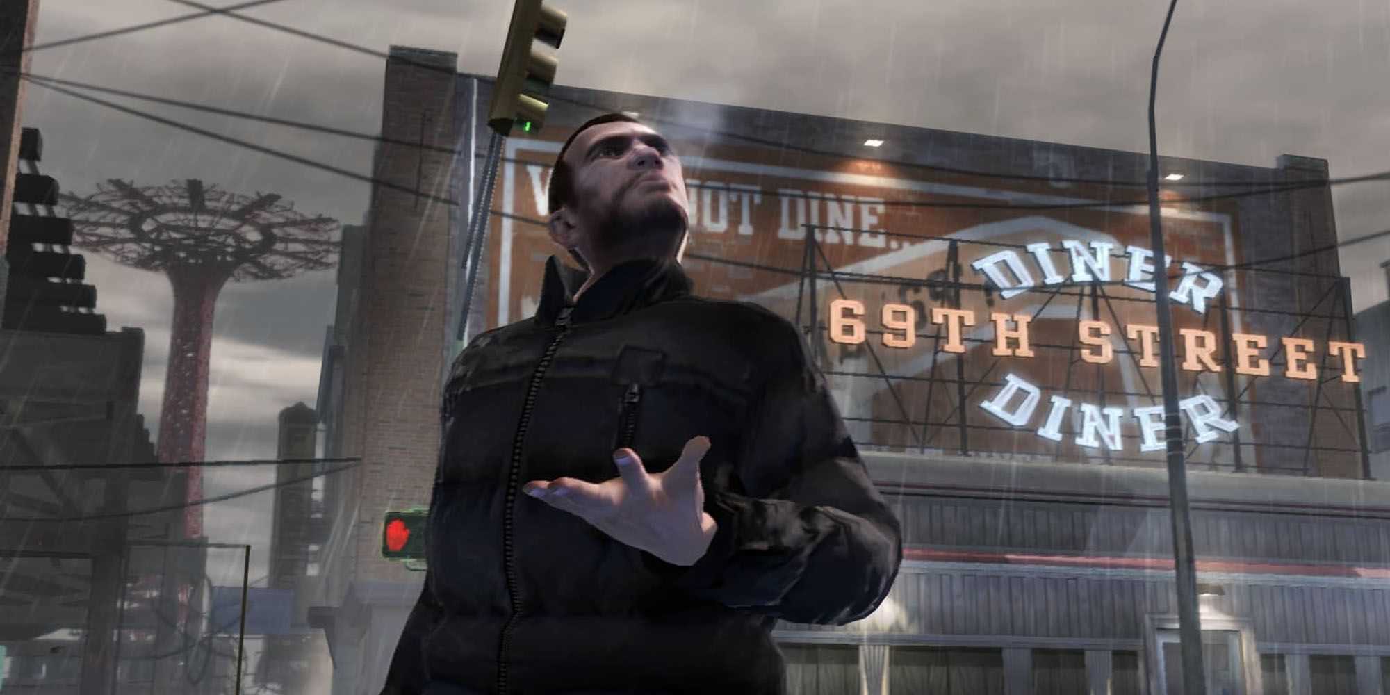 Niko Bellic reagindo à chuva