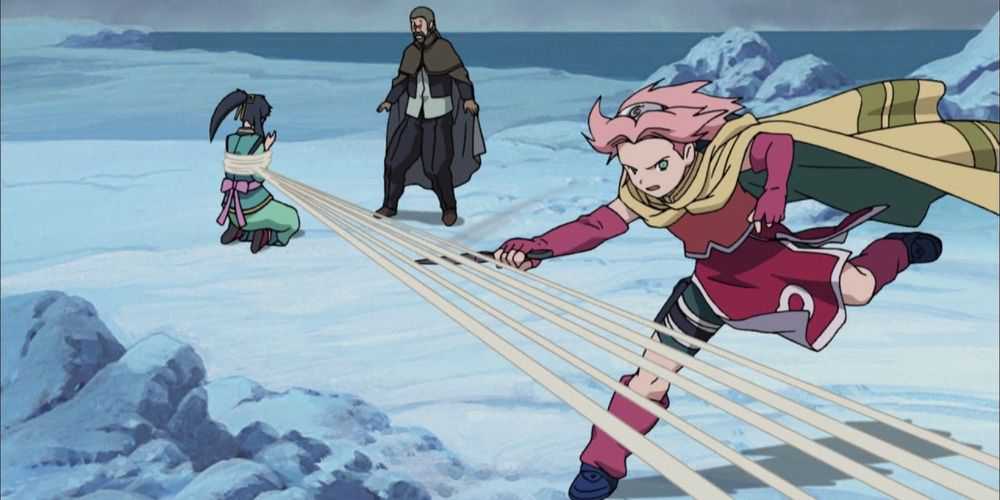 Sakura em batalha em Clash na terra da neve