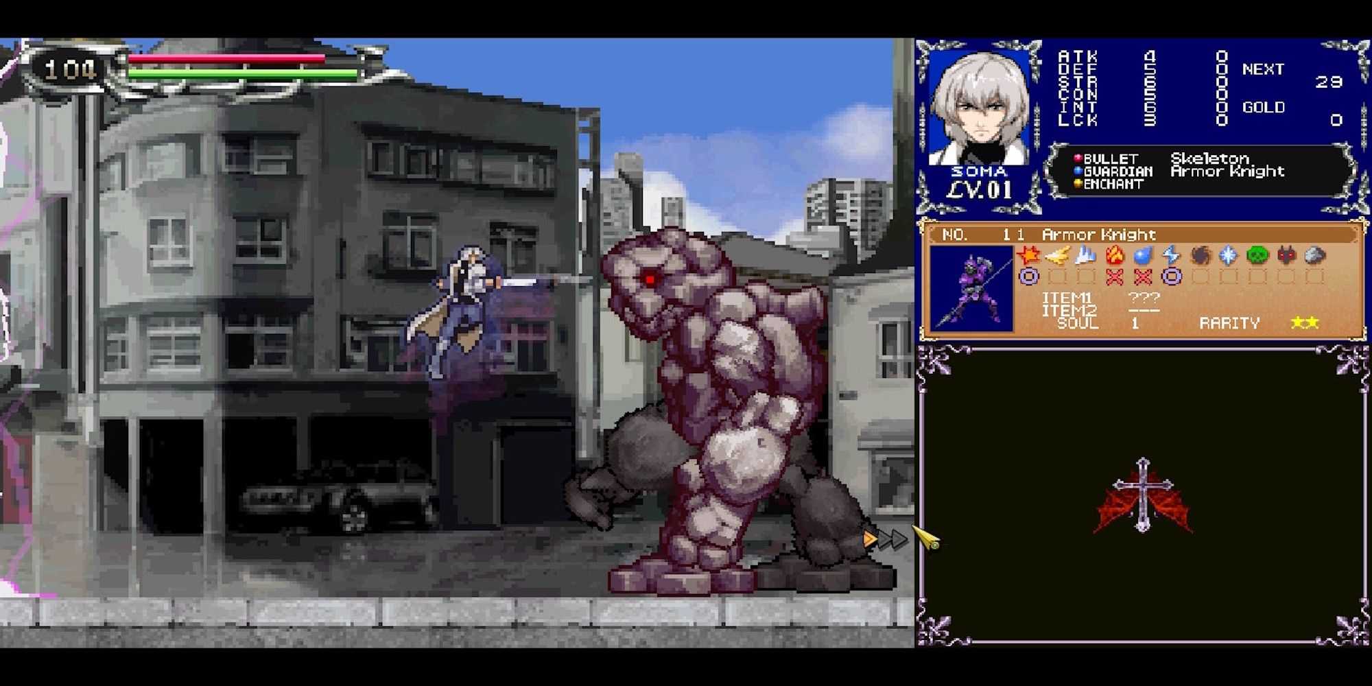 Fighting a golem in Castlevania Dawn of Sorrow