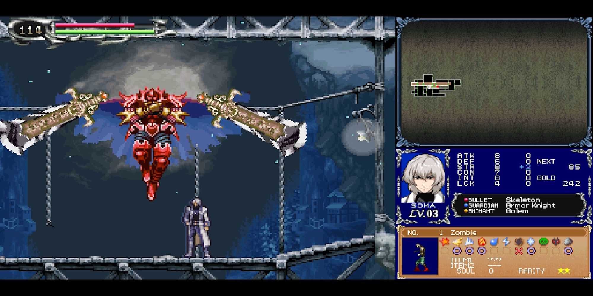 Fighting a boss in Castlevania Dawn of Sorrow