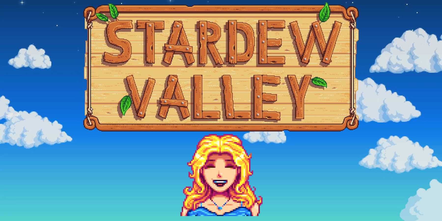 logotipo do stardew valley e haley feliz