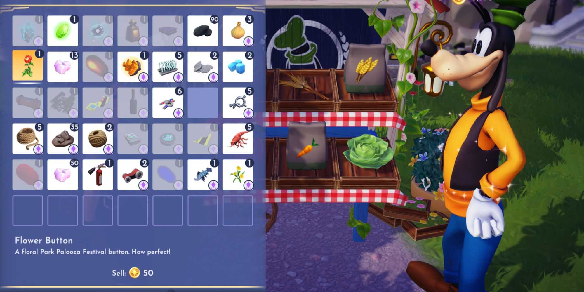 selling flower buttons in disney dreamlight valley