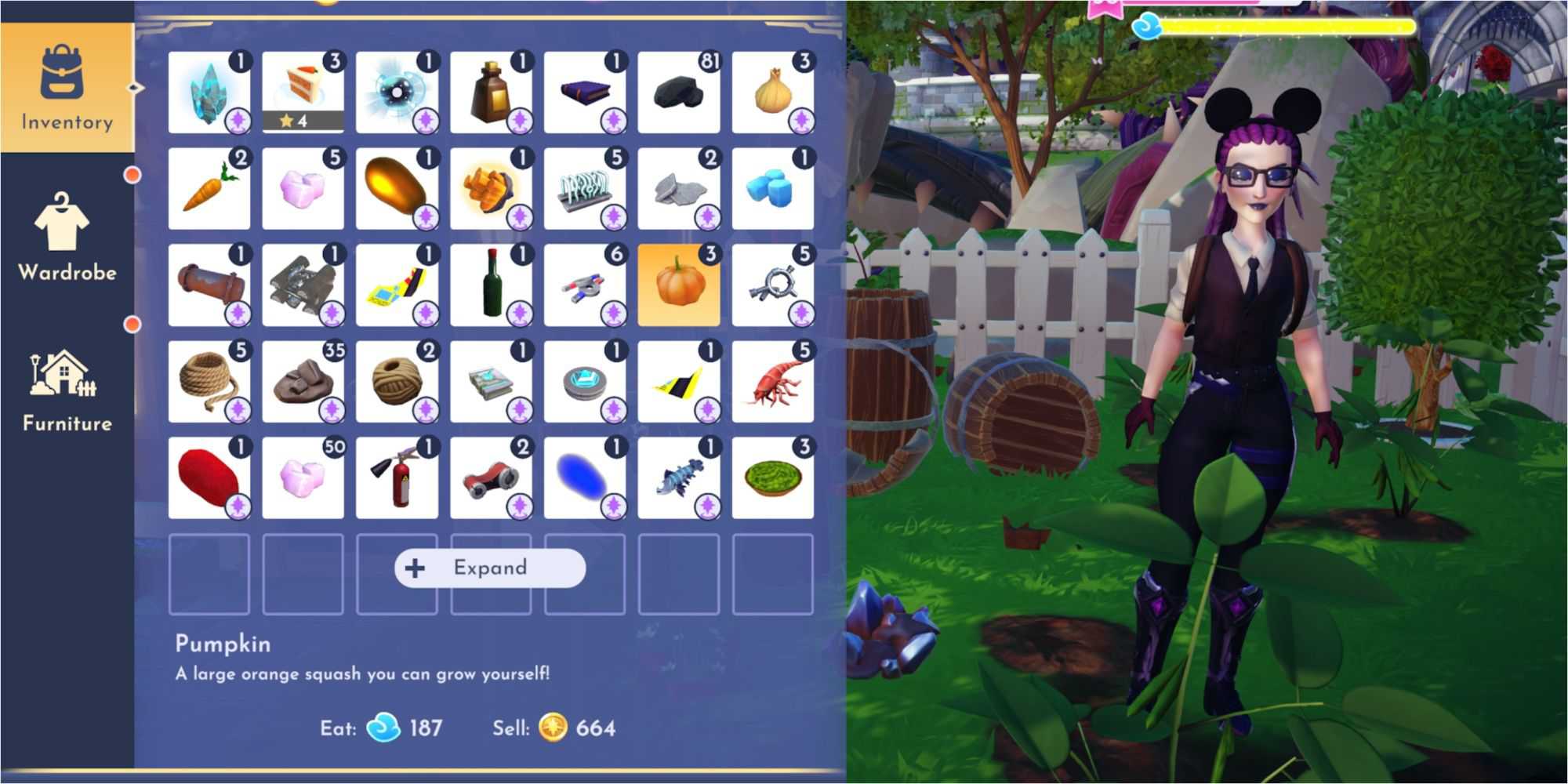 pumpkin in player inventory in disney dreamlight valley