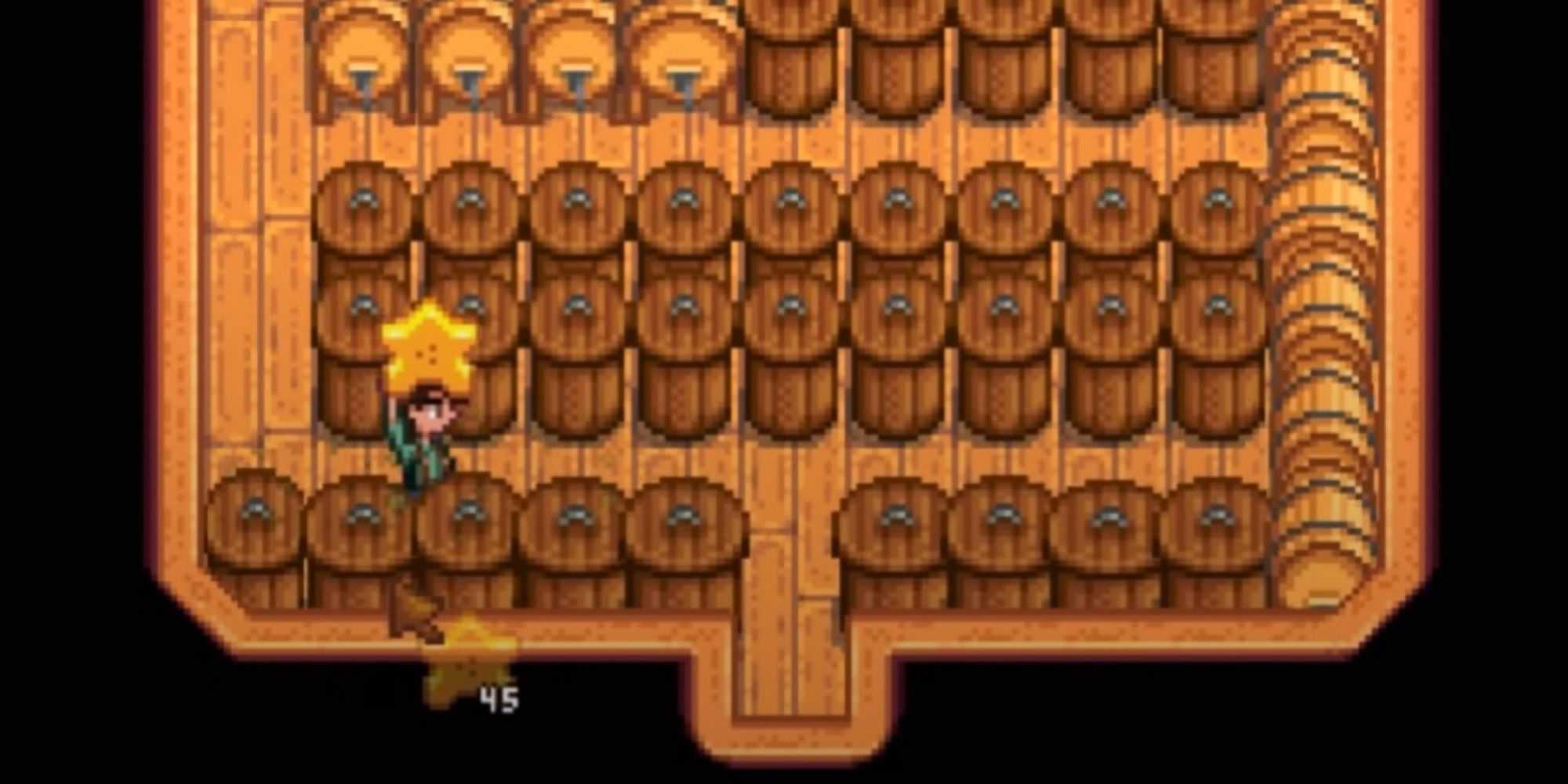 Um fazendeiro fazendo geleia de carambola em Stardew Valley