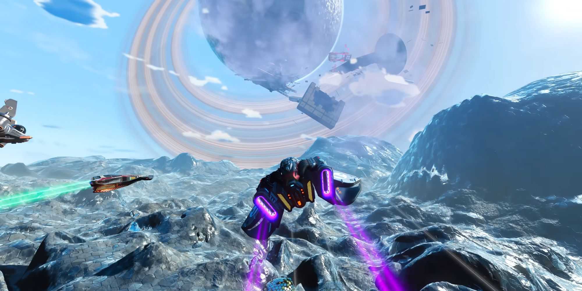 Ships flying through the air in No Man's Sky