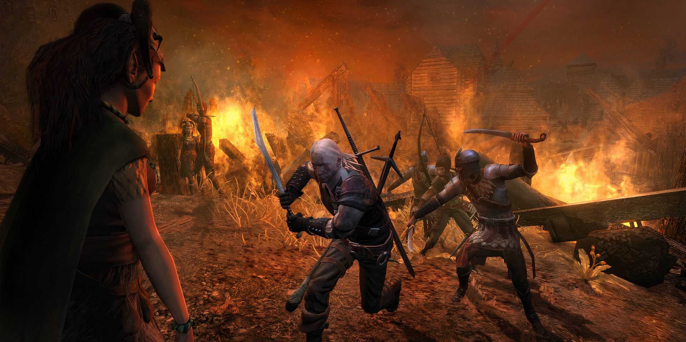 the witcher 2007 geralt attacking enemy