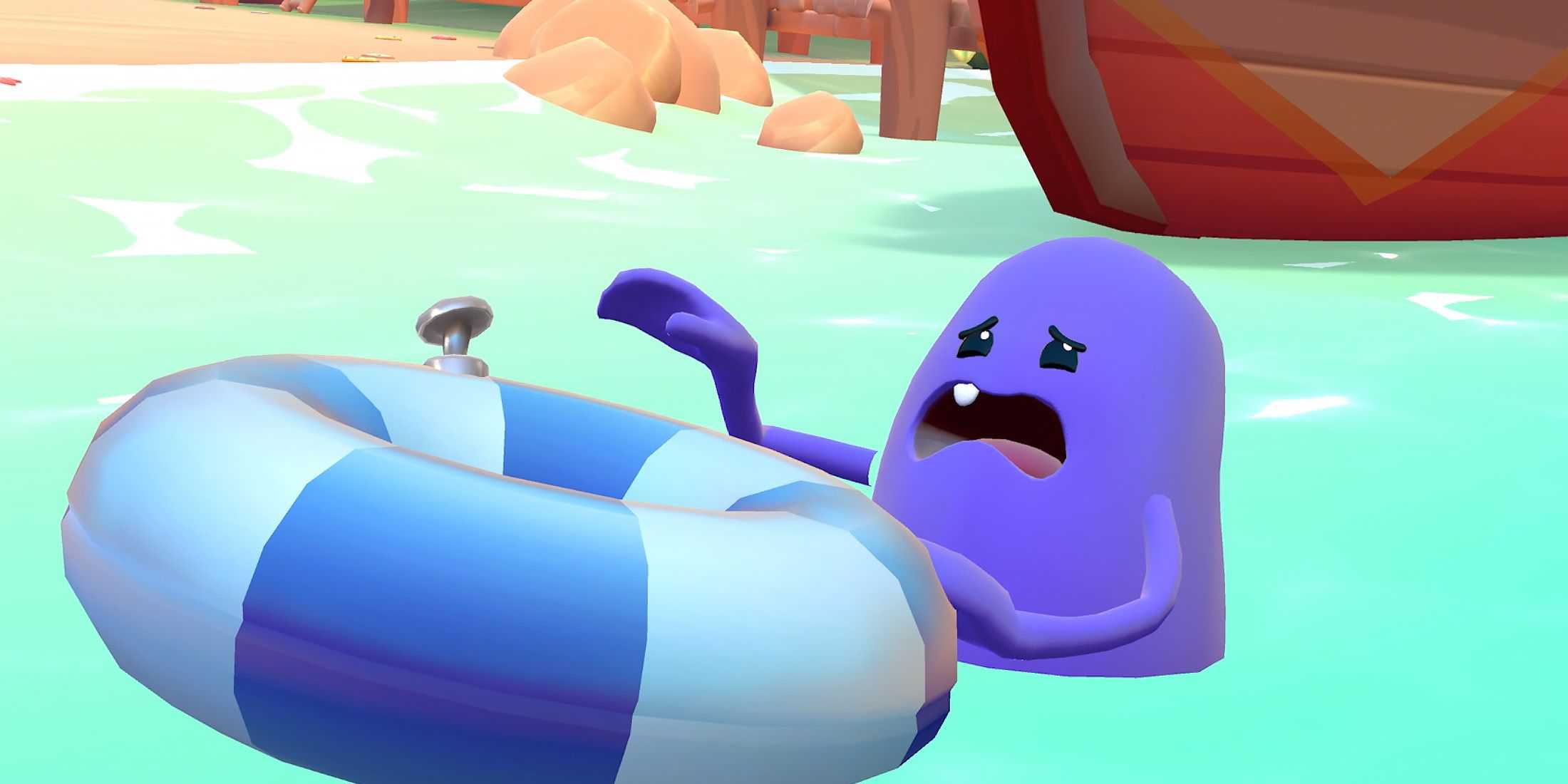 Dumb Ways to Die Free For All trailer screenshot 5 purple bean trying to grab lifebuoy