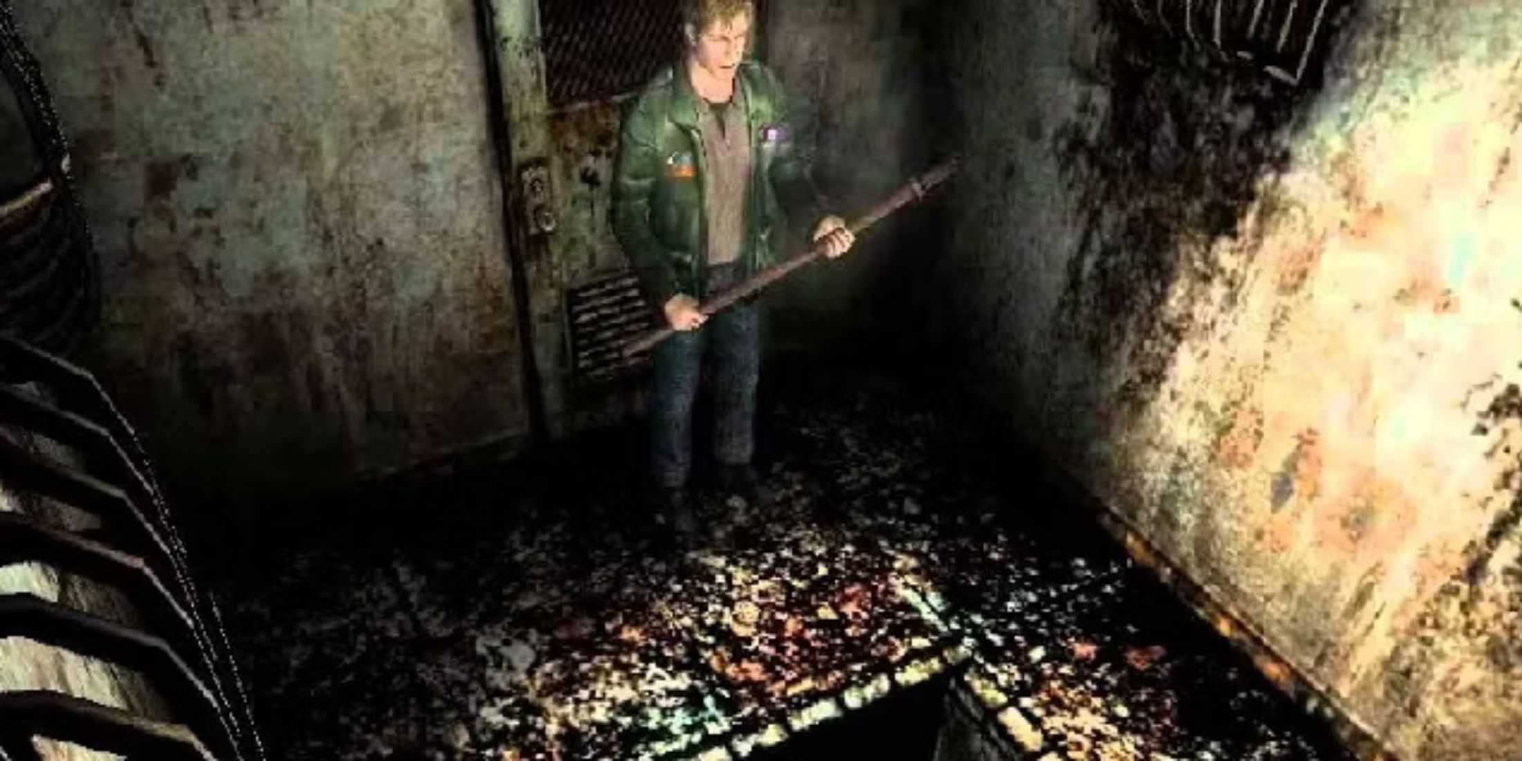 James Sunderland standing in a dilapidated dungeon in Silent Hill 2