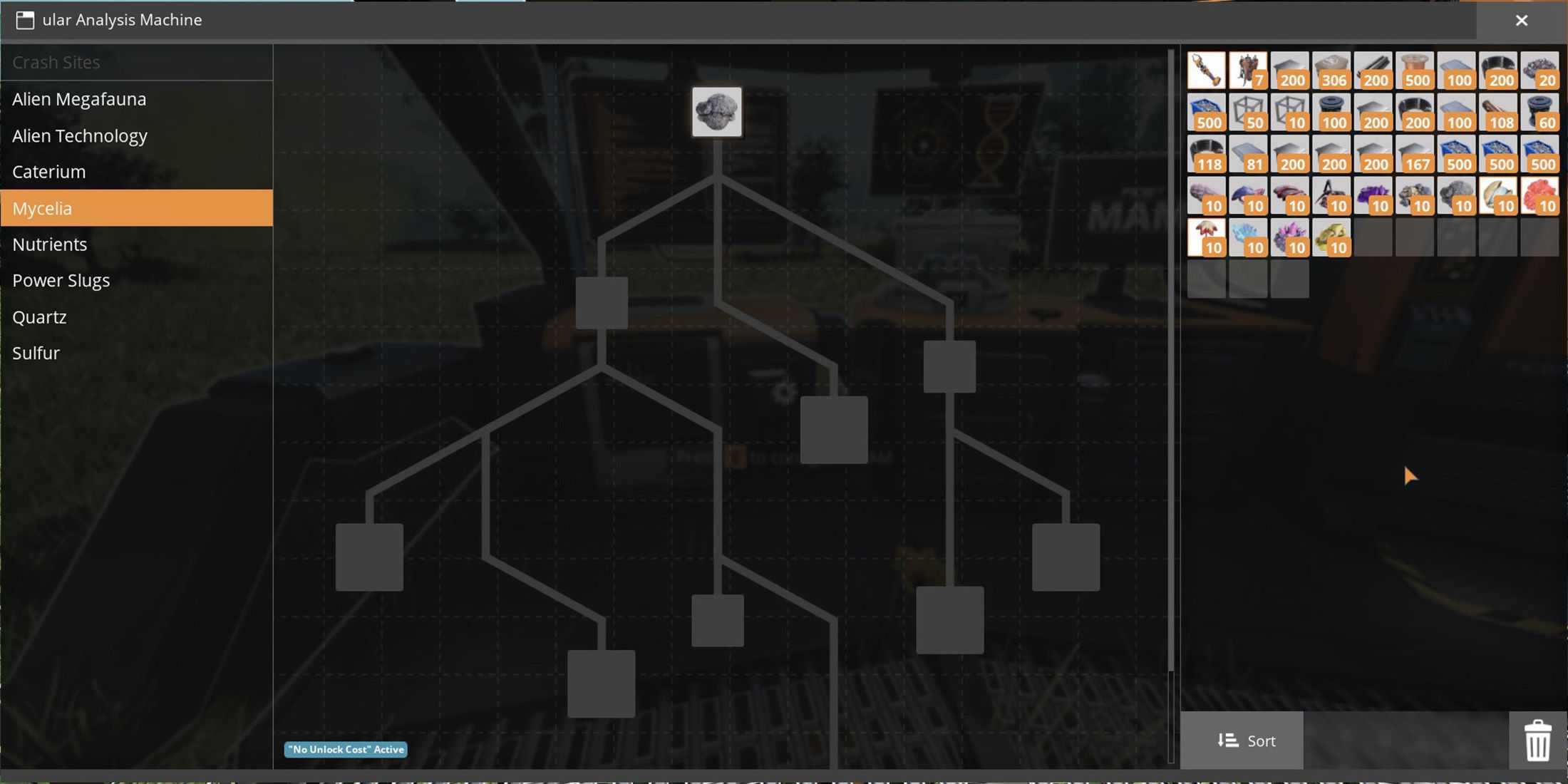 Mycelia, research tech tree in MAM in Satisfactory