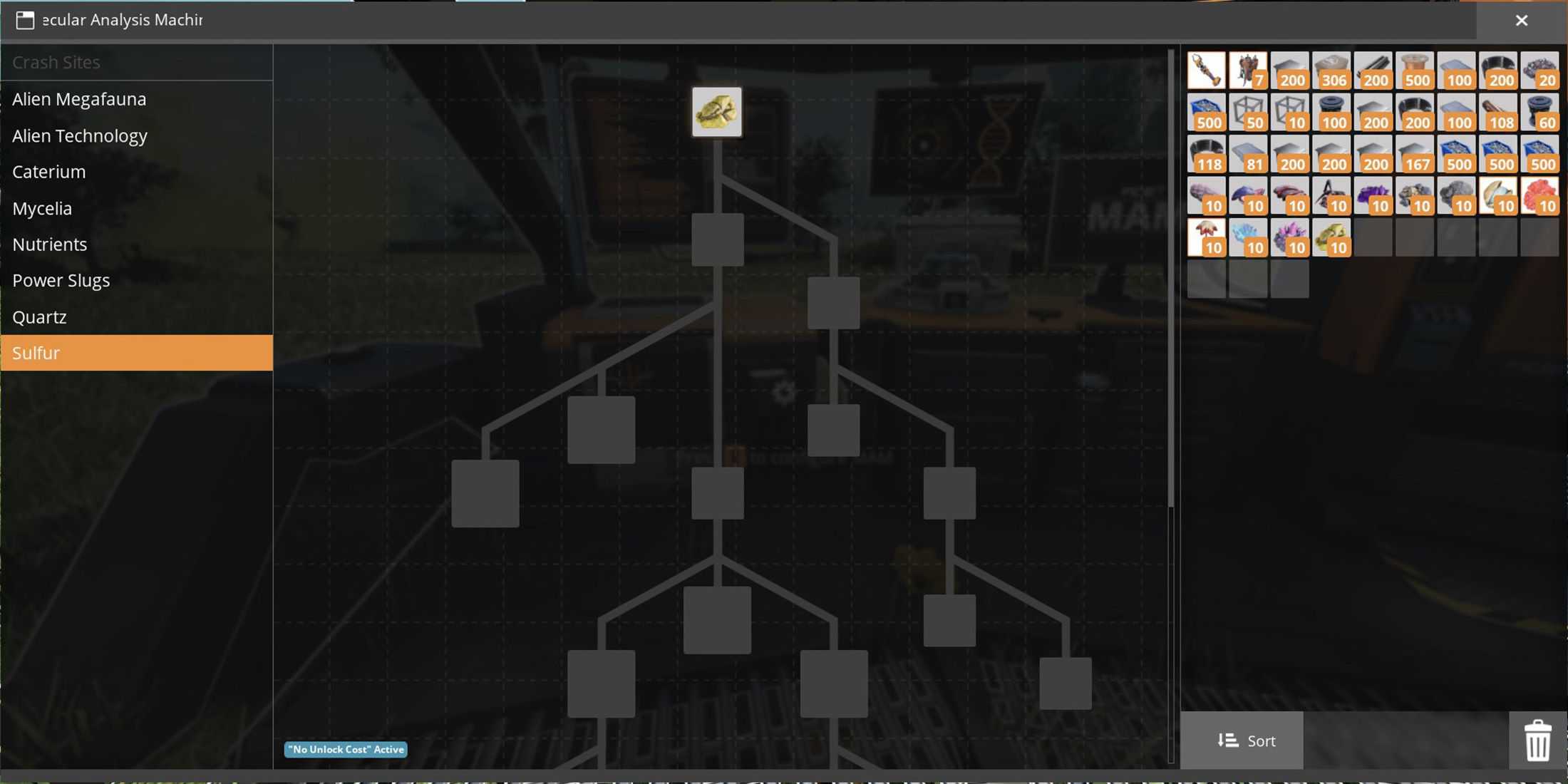 Sulfur, research tech tree in MAM in Satisfactory