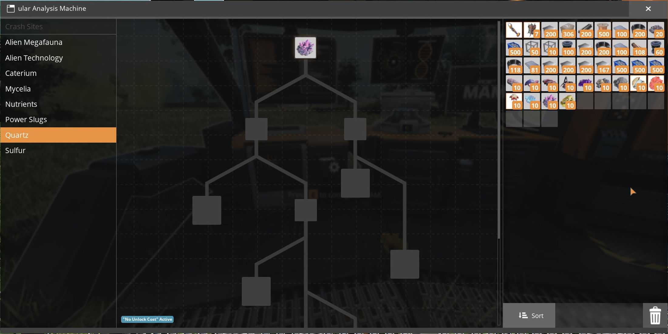 Quartz, research tech tree in MAM in Satisfactory