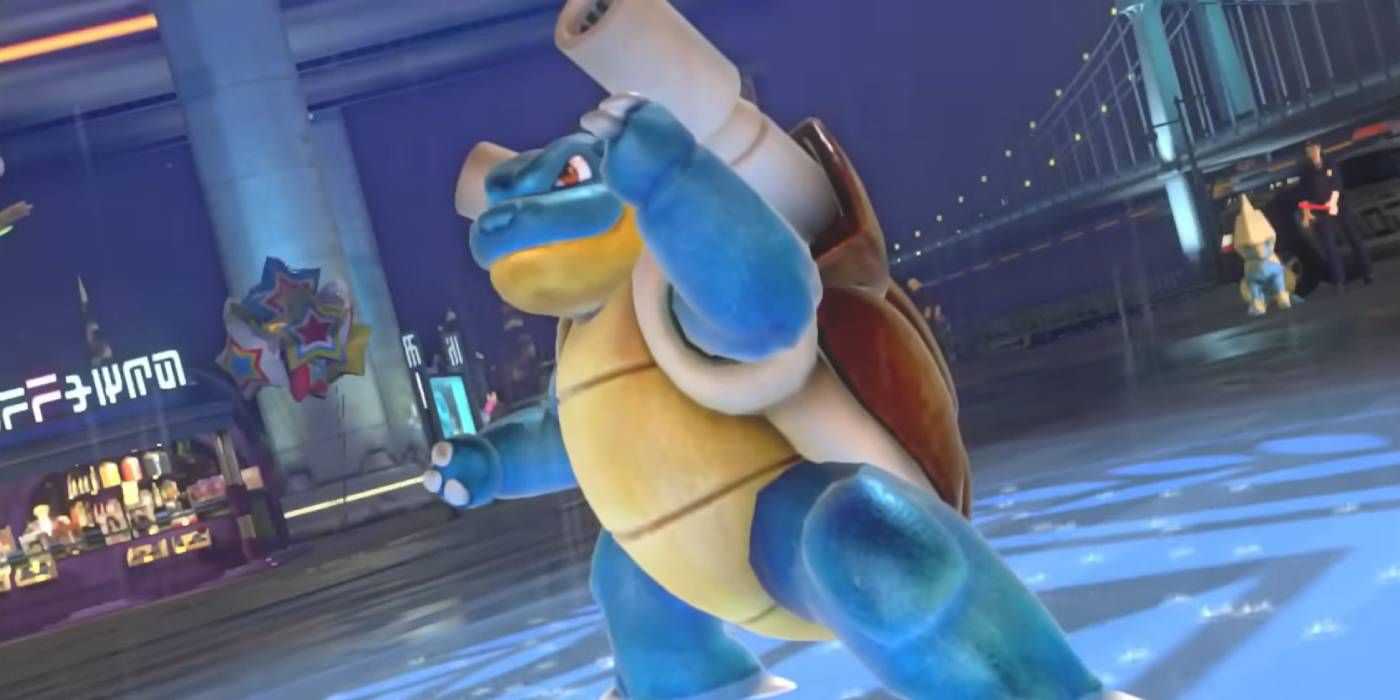 Blastoise celebrating a victory in Pokken tournament