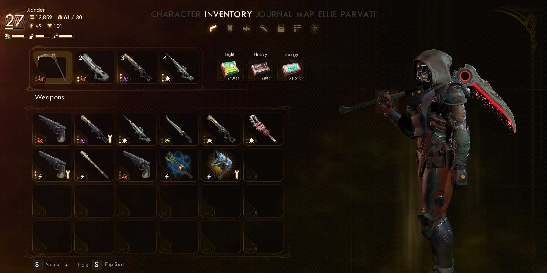 the outer world inferno scythe inventory